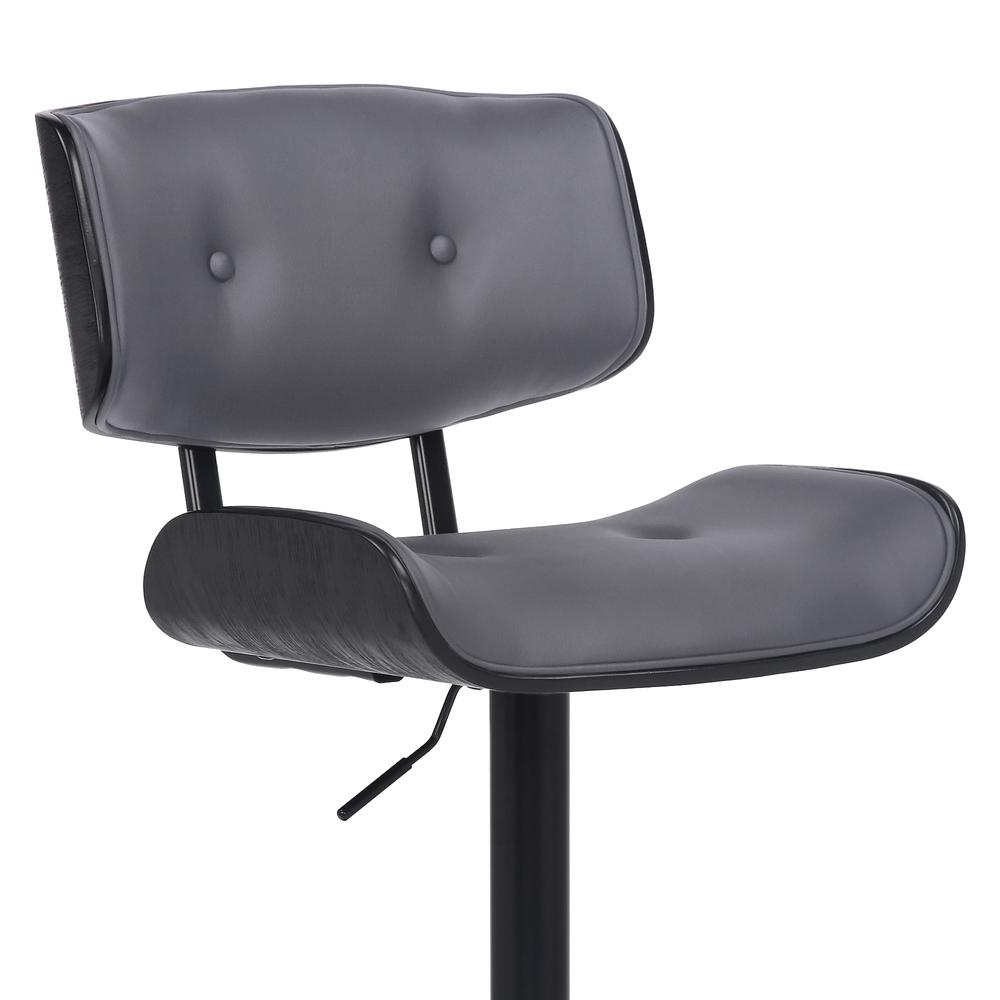 Brooklyn Adjustable Swivel Grey Faux Leather and Black Wood Bar Stool with Black Base. Picture 6