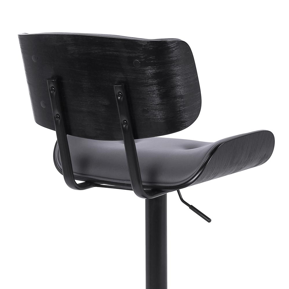 Brooklyn Adjustable Swivel Grey Faux Leather and Black Wood Bar Stool with Black Base. Picture 7