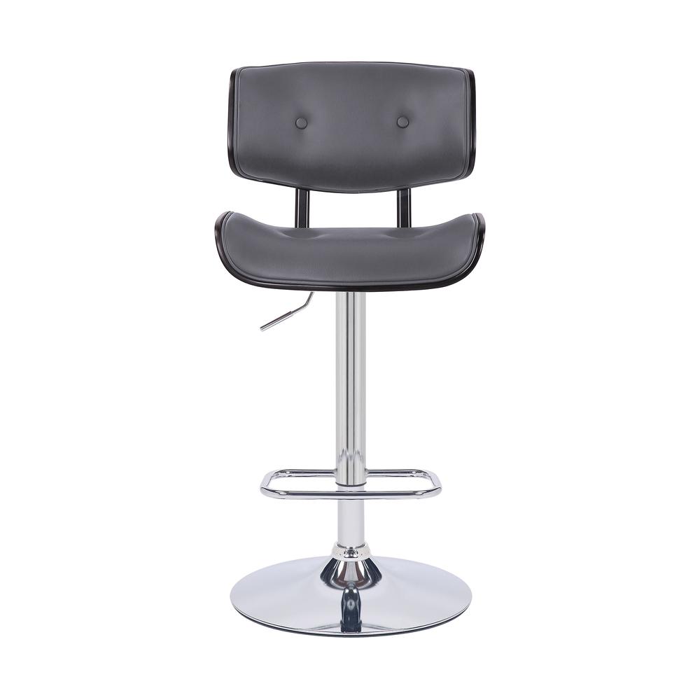 Brooklyn Adjustable Swivel Grey Faux Leather and Black Wood Bar Stool with Chrome Base. Picture 2