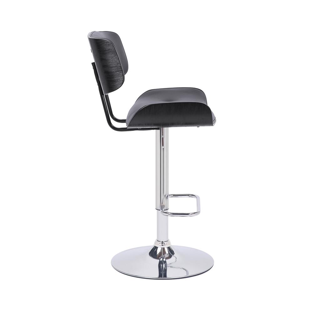 Brooklyn Adjustable Swivel Grey Faux Leather and Black Wood Bar Stool with Chrome Base. Picture 3