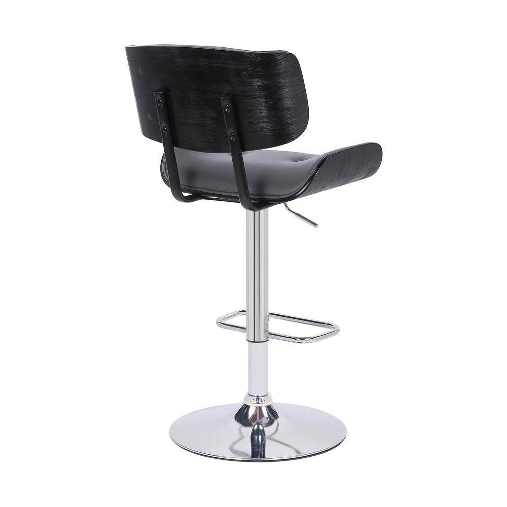 Brooklyn Adjustable Swivel Grey Faux Leather and Black Wood Bar Stool with Chrome Base. Picture 4