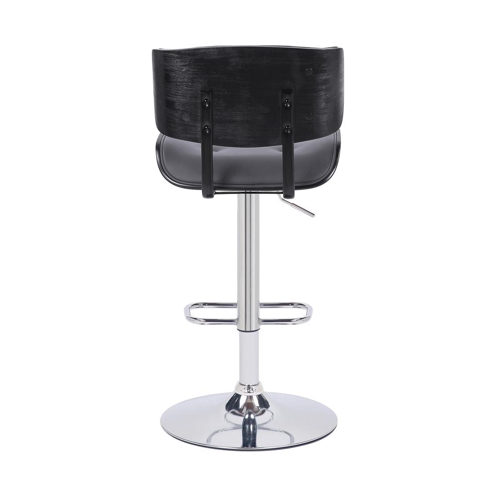 Brooklyn Adjustable Swivel Grey Faux Leather and Black Wood Bar Stool with Chrome Base. Picture 5