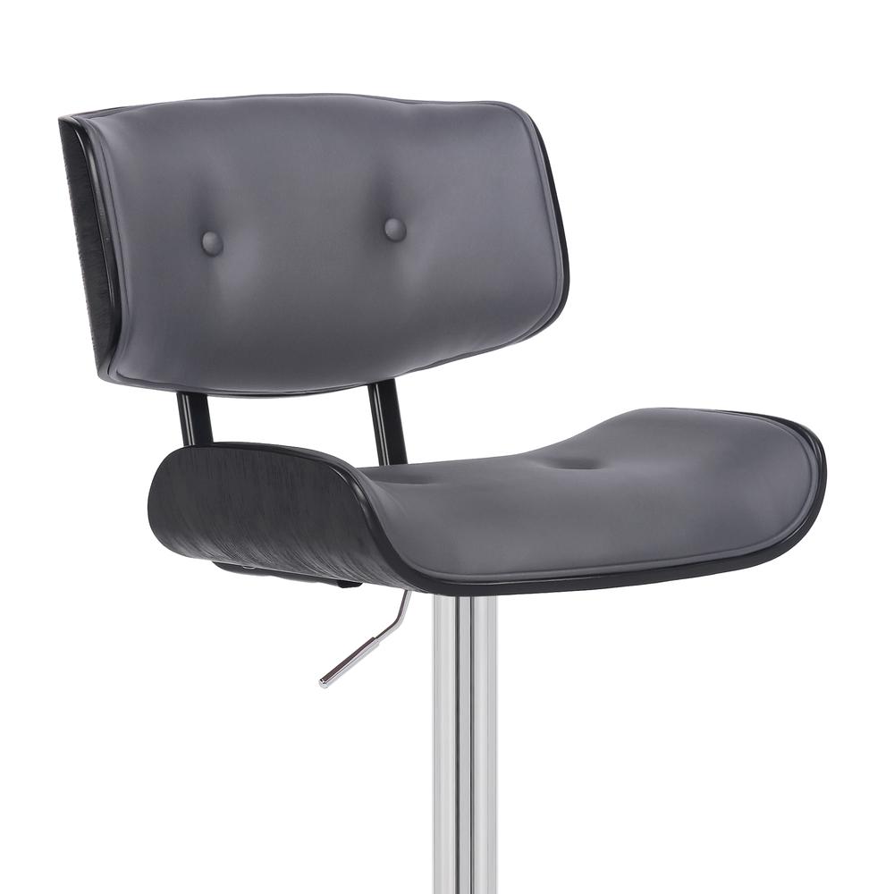 Brooklyn Adjustable Swivel Grey Faux Leather and Black Wood Bar Stool with Chrome Base. Picture 6