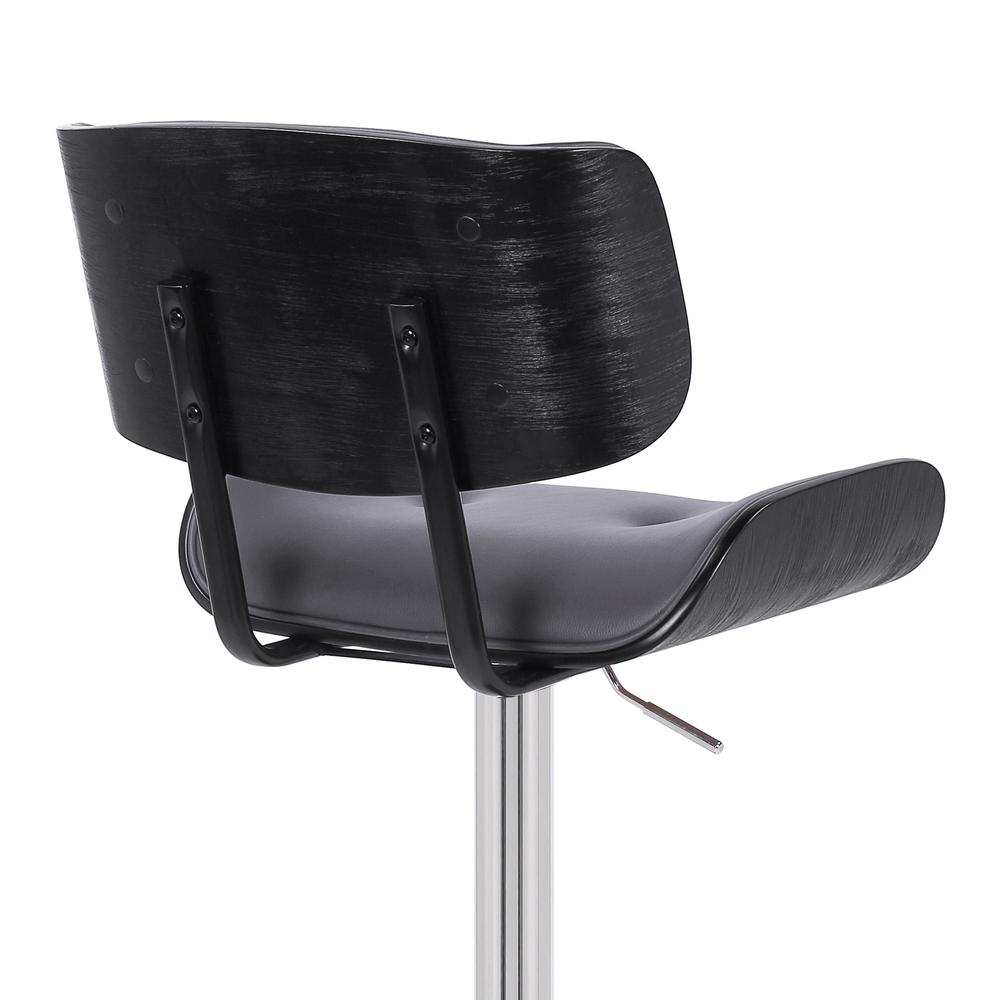 Brooklyn Adjustable Swivel Grey Faux Leather and Black Wood Bar Stool with Chrome Base. Picture 7