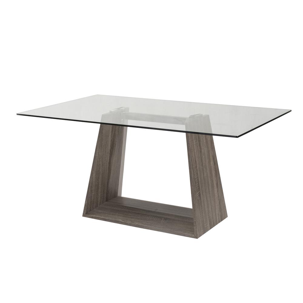 Contemporary Dining Table In Dark Sonoma Base With Clear Glass. Picture 1