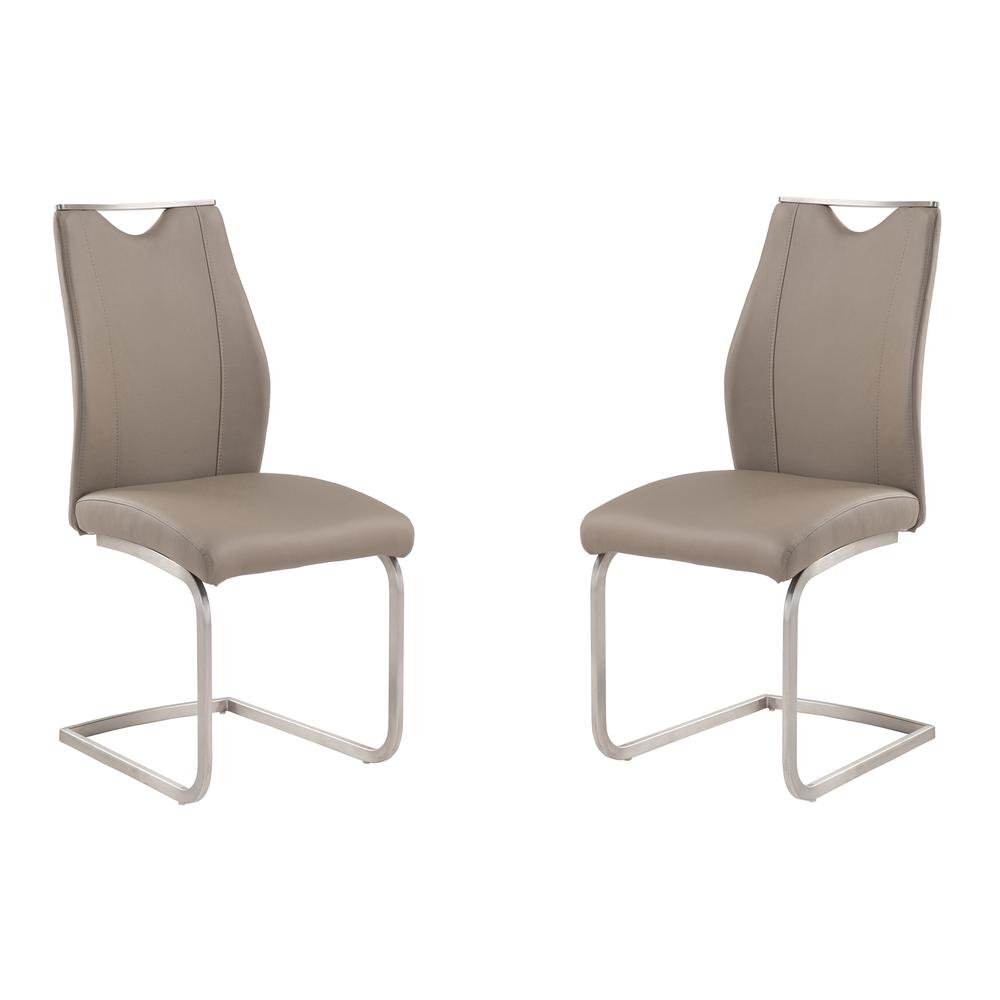 Contemporary Dining Chair In Coffee Faux Leather and Brushed Stainless Steel Finish - Set of 2. Picture 1