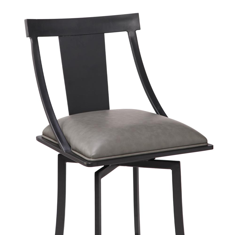 Contemporary 30" Bar Height Barstool in Matte Black Finish and Vintage Grey Faux Leather. Picture 3
