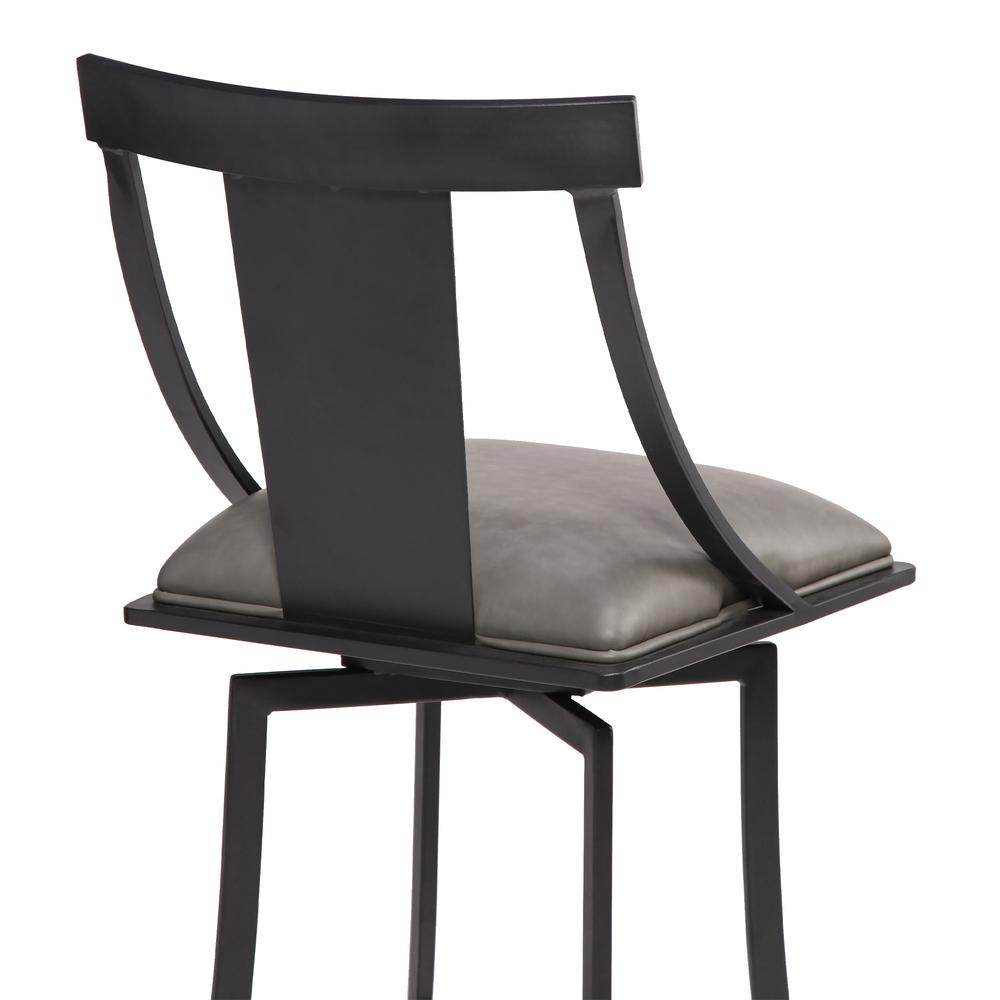 Contemporary 30" Bar Height Barstool in Matte Black Finish and Vintage Grey Faux Leather. Picture 4