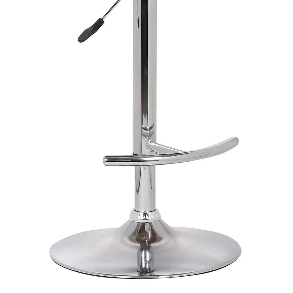 Adjustable Swivel Barstool in Black Faux Leather with Chrome Finish and Walnut Wood. Picture 6
