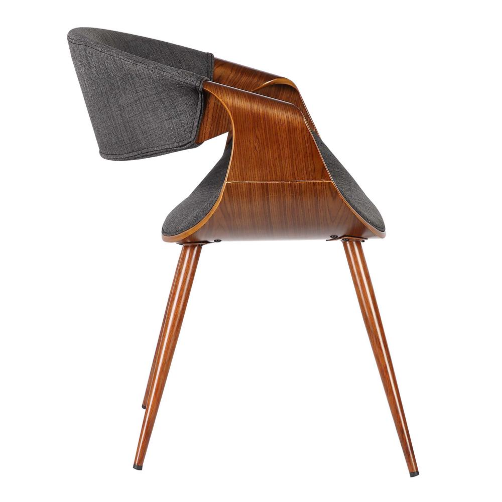 Armen Living Butterfly Mid-Century Dining Chair in Walnut Finish and Charcoal Fabric. Picture 3