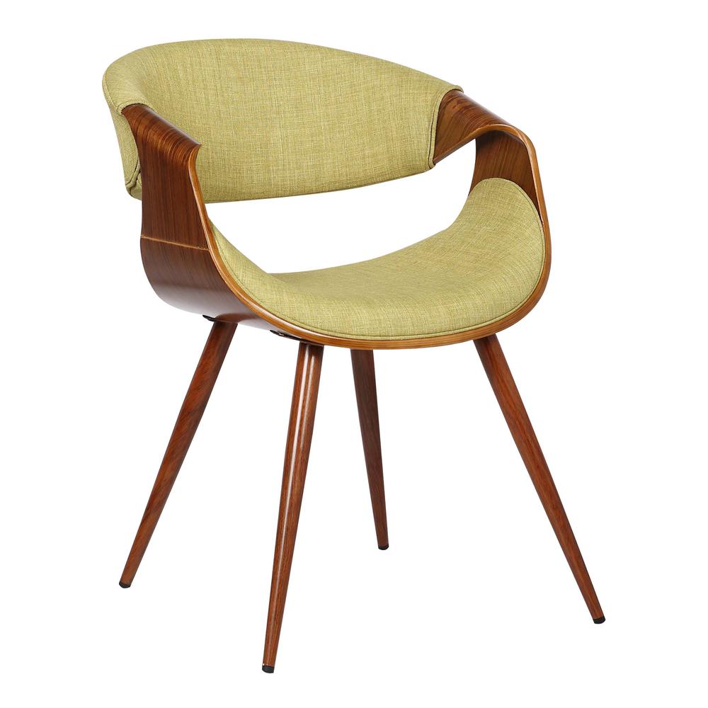 Armen Living Butterfly Mid-Century Dining Chair in Walnut Finish and Green Fabric. Picture 1