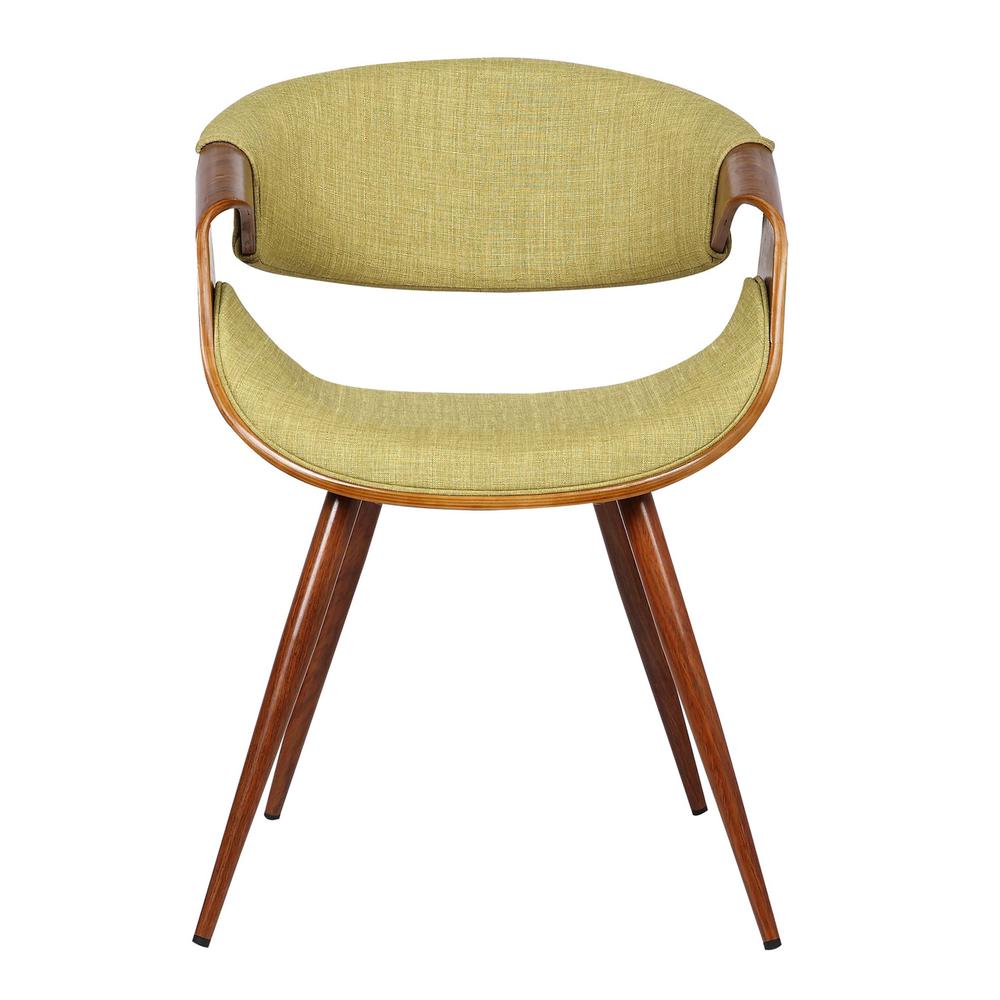Armen Living Butterfly Mid-Century Dining Chair in Walnut Finish and Green Fabric. Picture 2