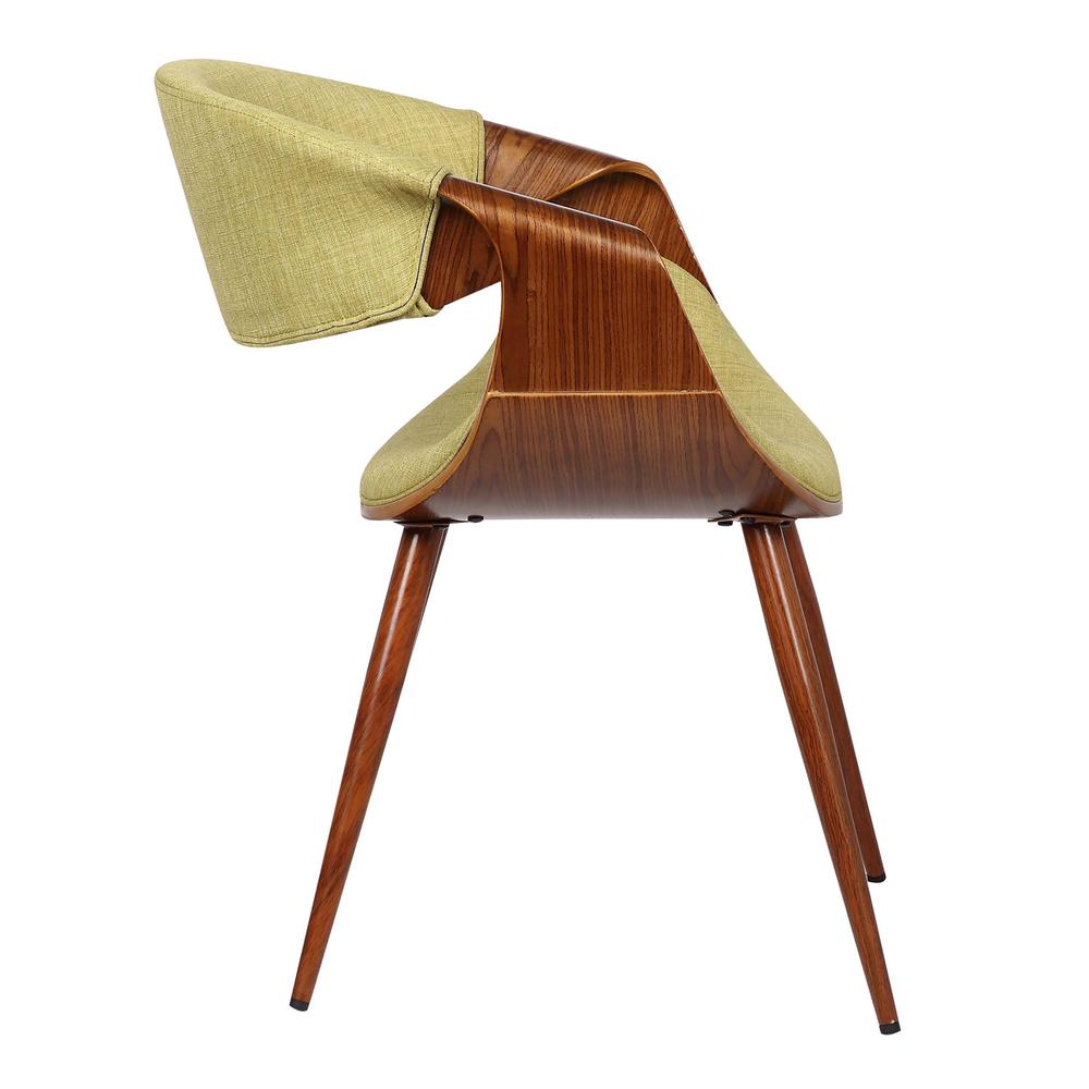 Armen Living Butterfly Mid-Century Dining Chair in Walnut Finish and Green Fabric. Picture 3