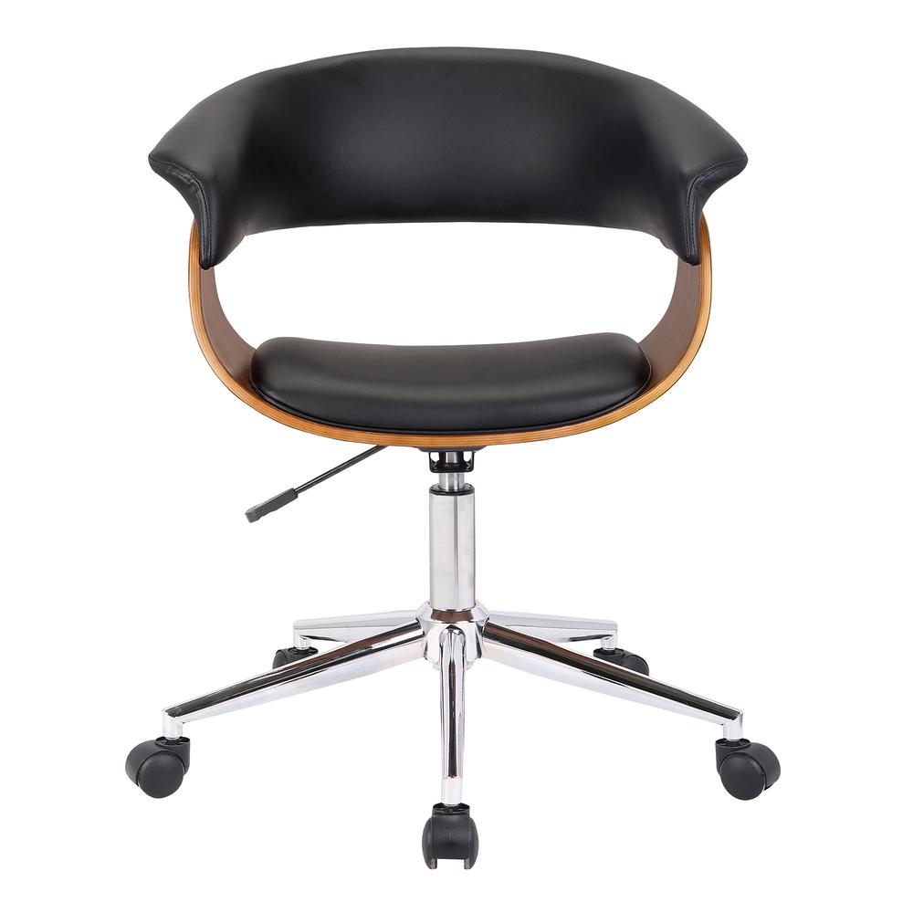 Armen Living Bellevue Mid-Century Office Chair in Chrome Finish with Black Faux Leather and Walnut Veneer. Picture 2