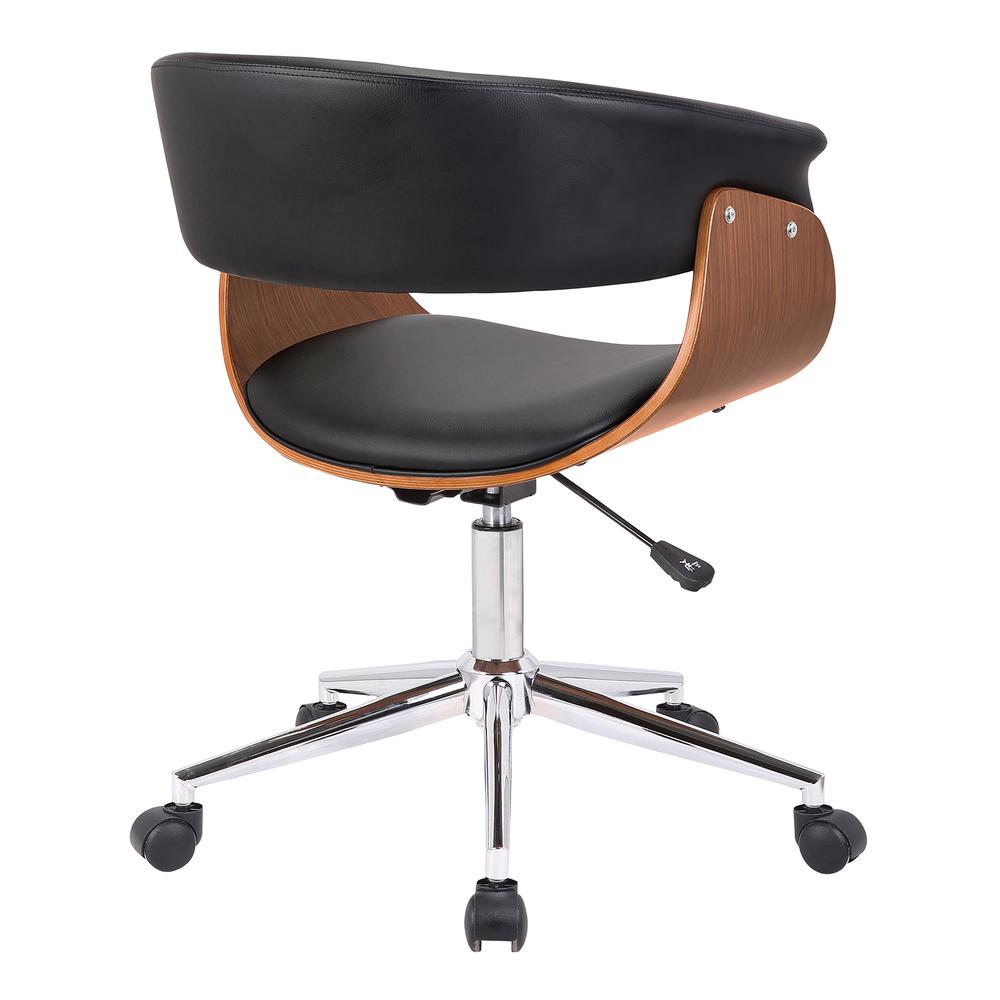 Armen Living Bellevue Mid-Century Office Chair in Chrome Finish with Black Faux Leather and Walnut Veneer. Picture 3