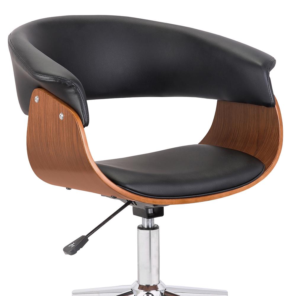 Armen Living Bellevue Mid-Century Office Chair in Chrome Finish with Black Faux Leather and Walnut Veneer. Picture 4