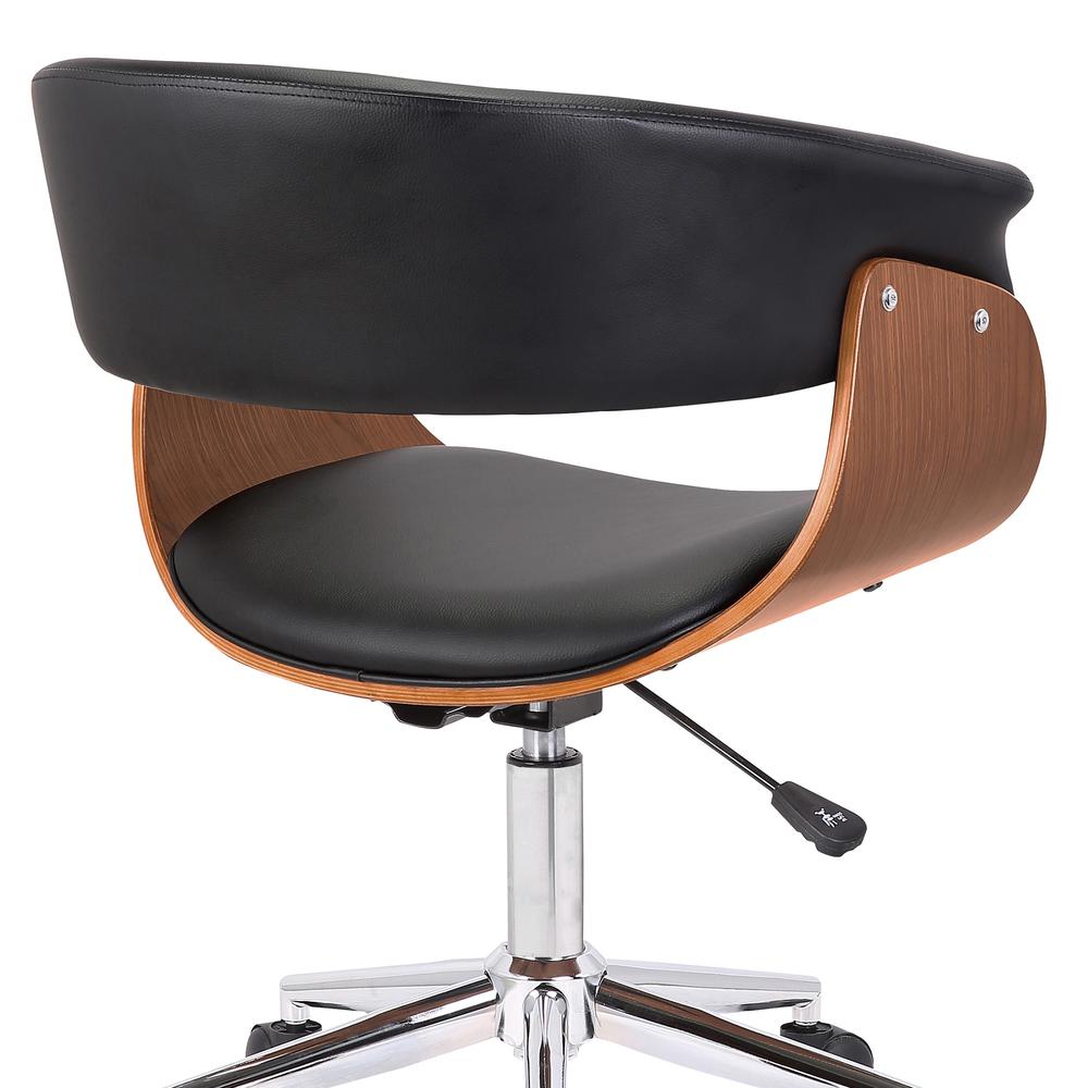 Armen Living Bellevue Mid-Century Office Chair in Chrome Finish with Black Faux Leather and Walnut Veneer. Picture 5