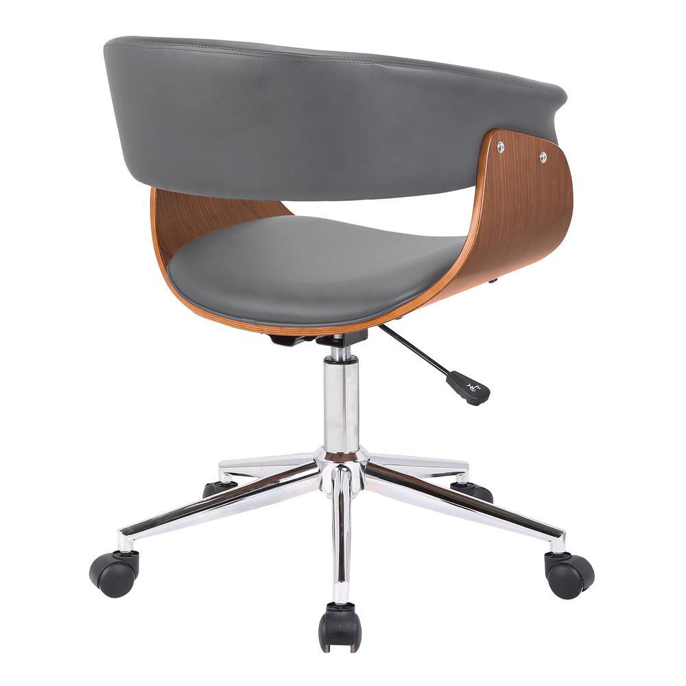 Armen Living Bellevue Mid-Century Office Chair in Chrome Finish with Grey Faux Leather and Walnut Veneer. Picture 3