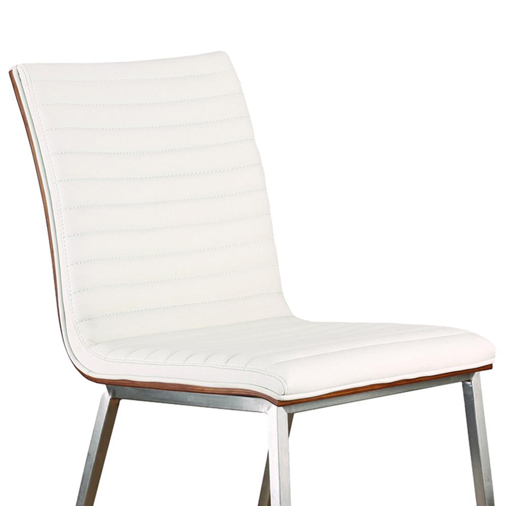 Café Brushed Stainless Steel Dining Chair in White Faux Leather with Walnut Back - Set of 2. Picture 3