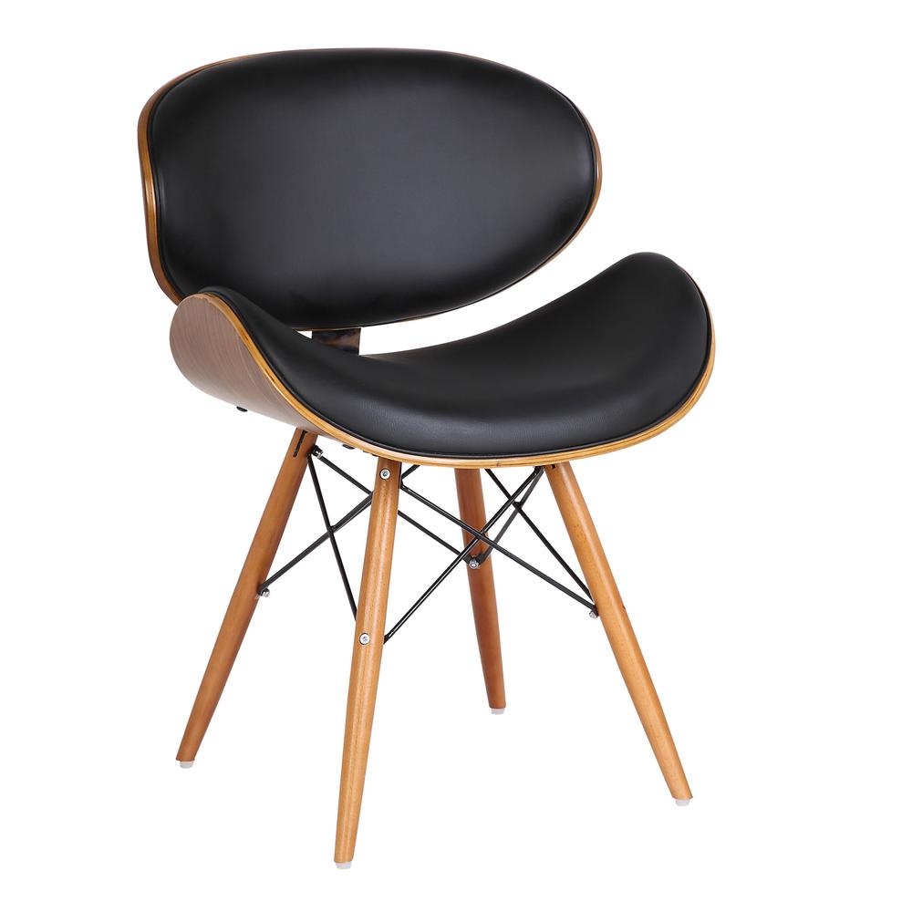 Mid-Century Dining Chair in Walnut Wood and Black Faux Leather. Picture 1