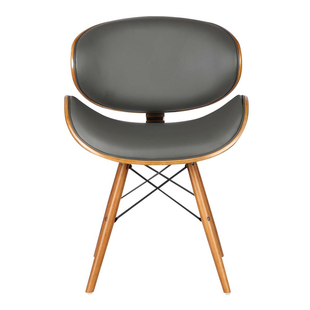 Armen Living Cassie Mid-Century Dining Chair in Walnut Wood and Gray Faux Leather. Picture 2
