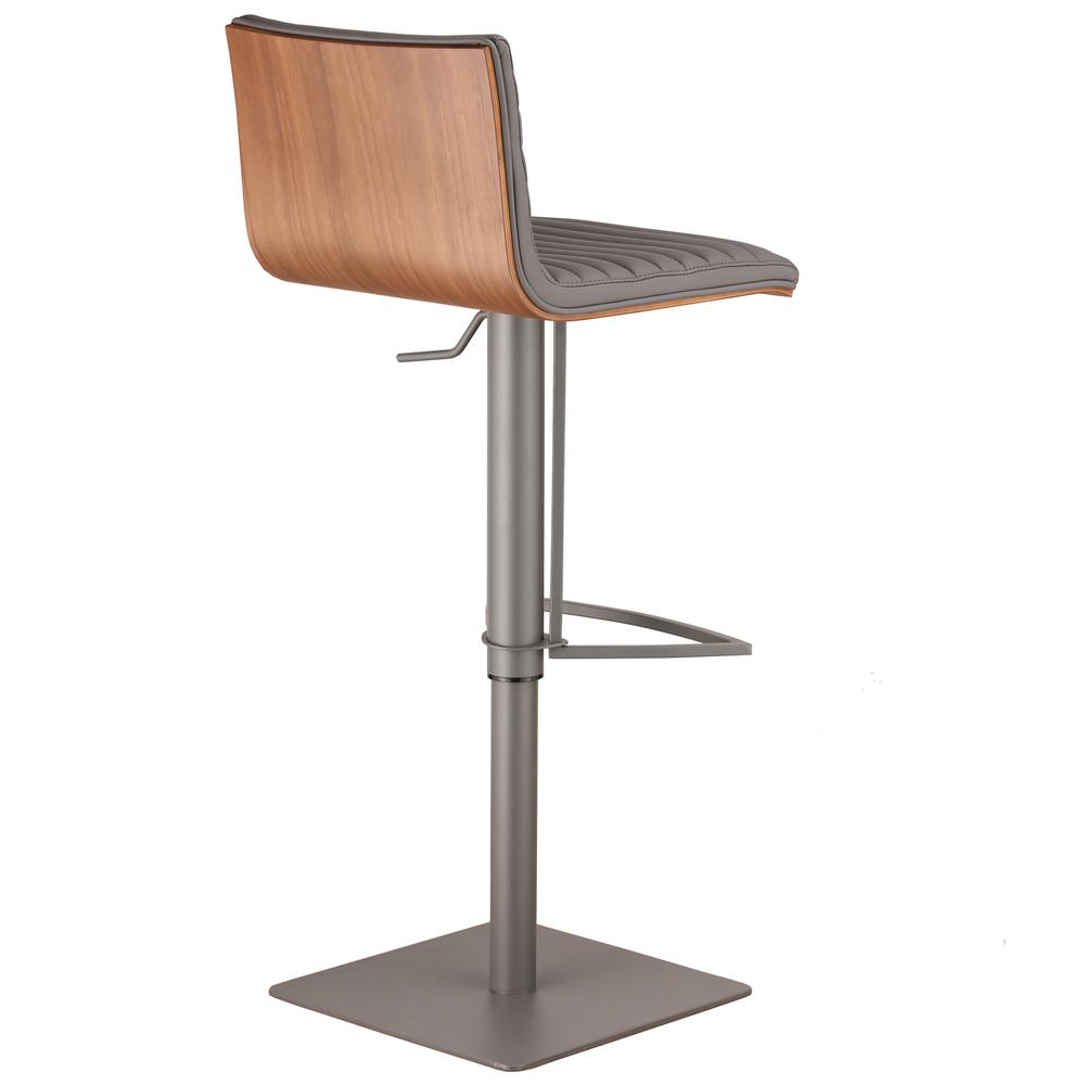 Armen Living Café Adjustable Gray Metal Barstool in Gray Faux Leather with Walnut Back. Picture 2