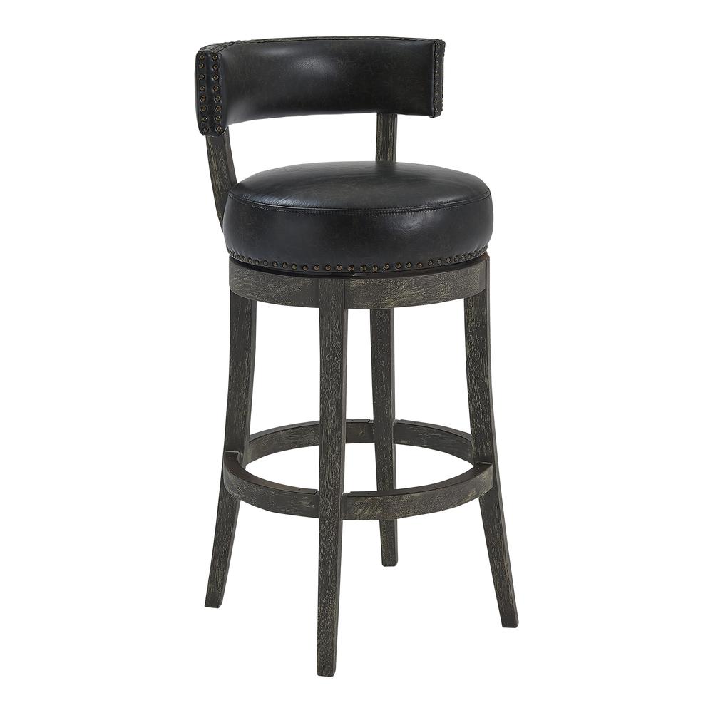 26" Counter Wood Swivel Height Barstool in American Grey Finish with Onyx Faux Leather. Picture 1