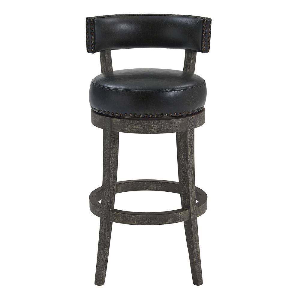 26" Counter Wood Swivel Height Barstool in American Grey Finish with Onyx Faux Leather. Picture 2