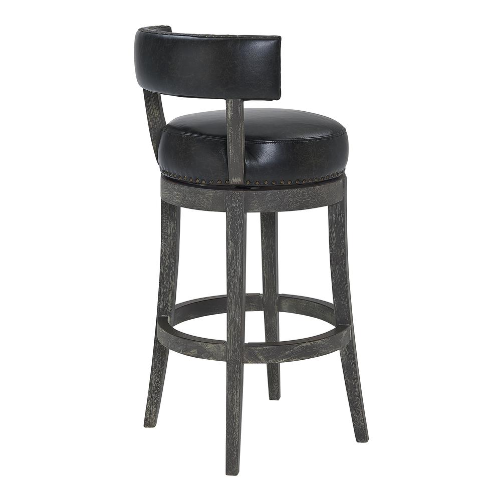 Corbin 30" Bar Height Wood Swivel Barstool in American Grey Finish with Onyx Faux Leather. Picture 3