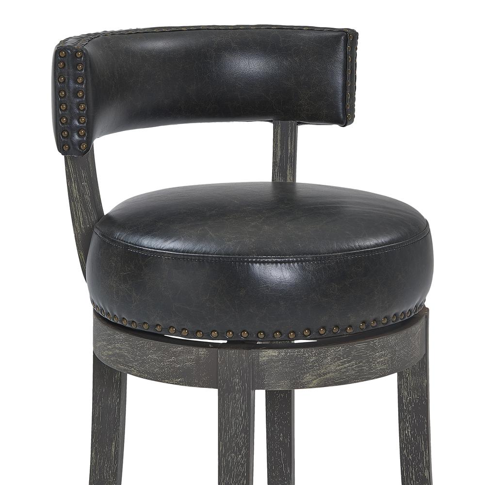 Corbin 30" Bar Height Wood Swivel Barstool in American Grey Finish with Onyx Faux Leather. Picture 4