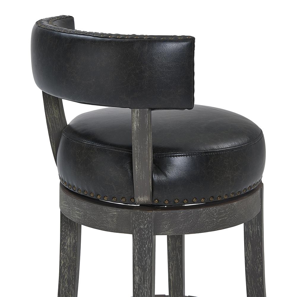 Corbin 30" Bar Height Wood Swivel Barstool in American Grey Finish with Onyx Faux Leather. Picture 5