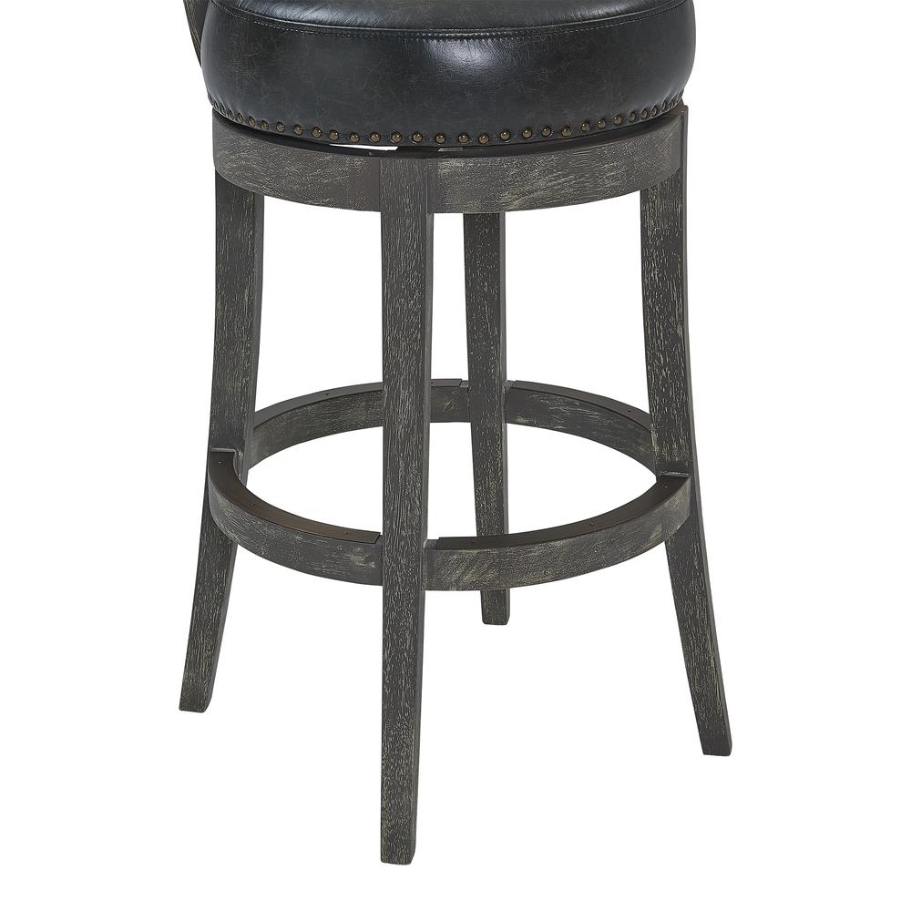 Corbin 30" Bar Height Wood Swivel Barstool in American Grey Finish with Onyx Faux Leather. Picture 6