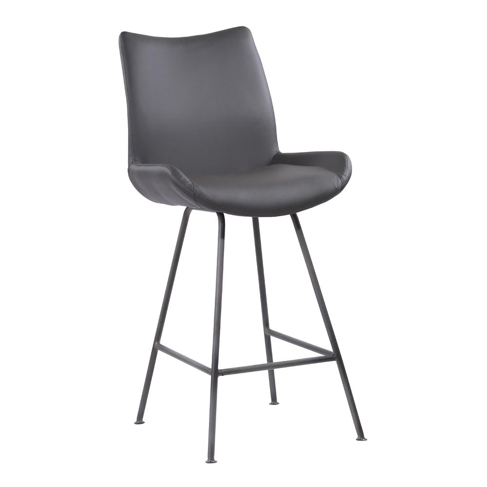 Armen Living Coronado Contemporary 26" Counter Height Barstool in Brushed Grey Powder Coated Finish and Grey Faux Leather. Picture 1