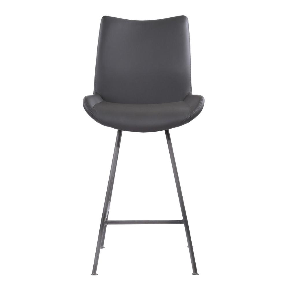 Armen Living Coronado Contemporary 26" Counter Height Barstool in Brushed Grey Powder Coated Finish and Grey Faux Leather. Picture 2