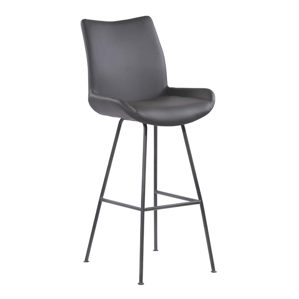 Armen Living Coronado Contemporary 30" Bar Height Barstool in Brushed Grey Powder Coated Finish and Grey Faux Leather. Picture 1