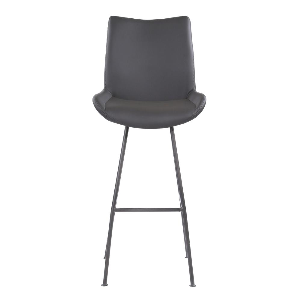 Armen Living Coronado Contemporary 30" Bar Height Barstool in Brushed Grey Powder Coated Finish and Grey Faux Leather. Picture 2