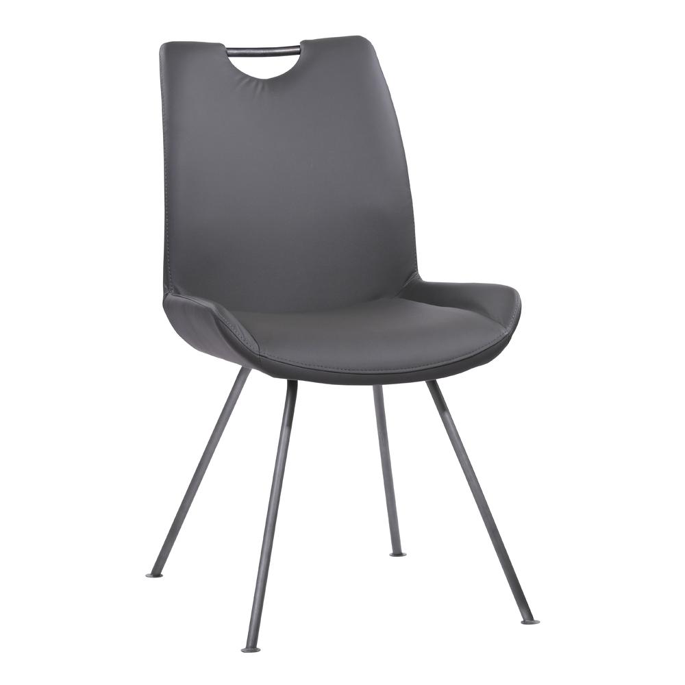 Armen Living Coronado Contemporary Dining Chair in Grey Powder Coated Finish and Grey Faux Leather - Set of 2. Picture 1