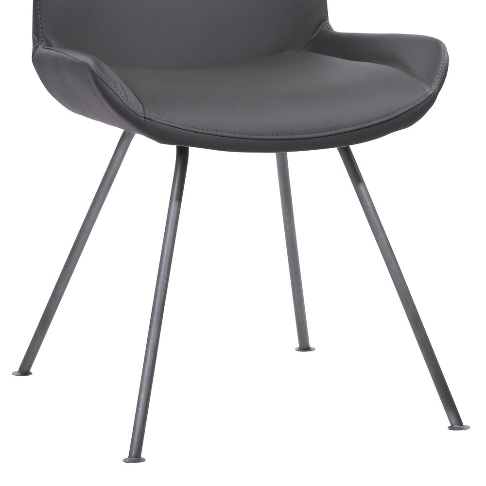 Contemporary Dining Chair in Grey Powder Coated Finish and Grey Faux Leather - Set of 2. Picture 6