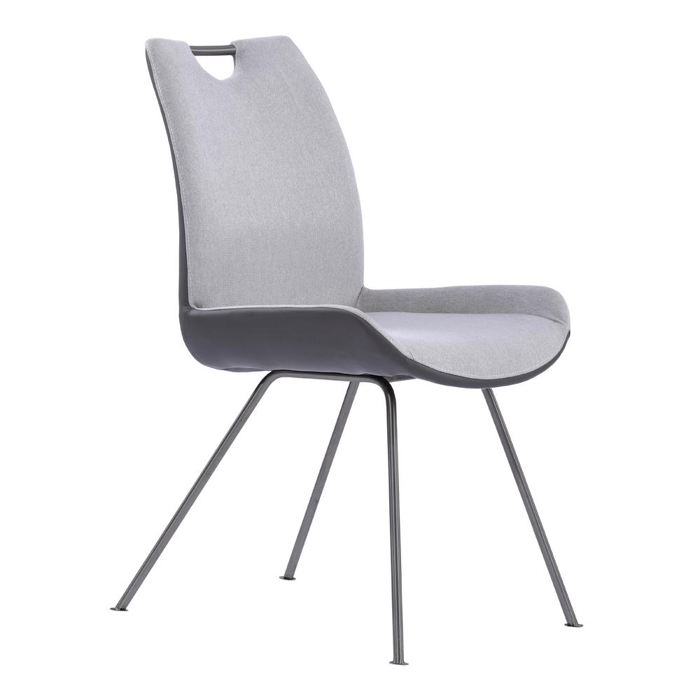 Contemporary Dining Chair in Grey Powder Coated Finish and Pewter Fabric - Set of 2. Picture 1