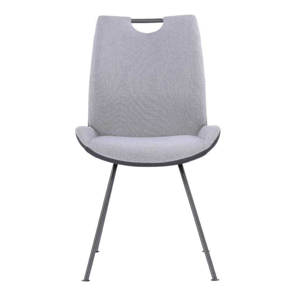 Contemporary Dining Chair in Grey Powder Coated Finish and Pewter Fabric - Set of 2. Picture 2