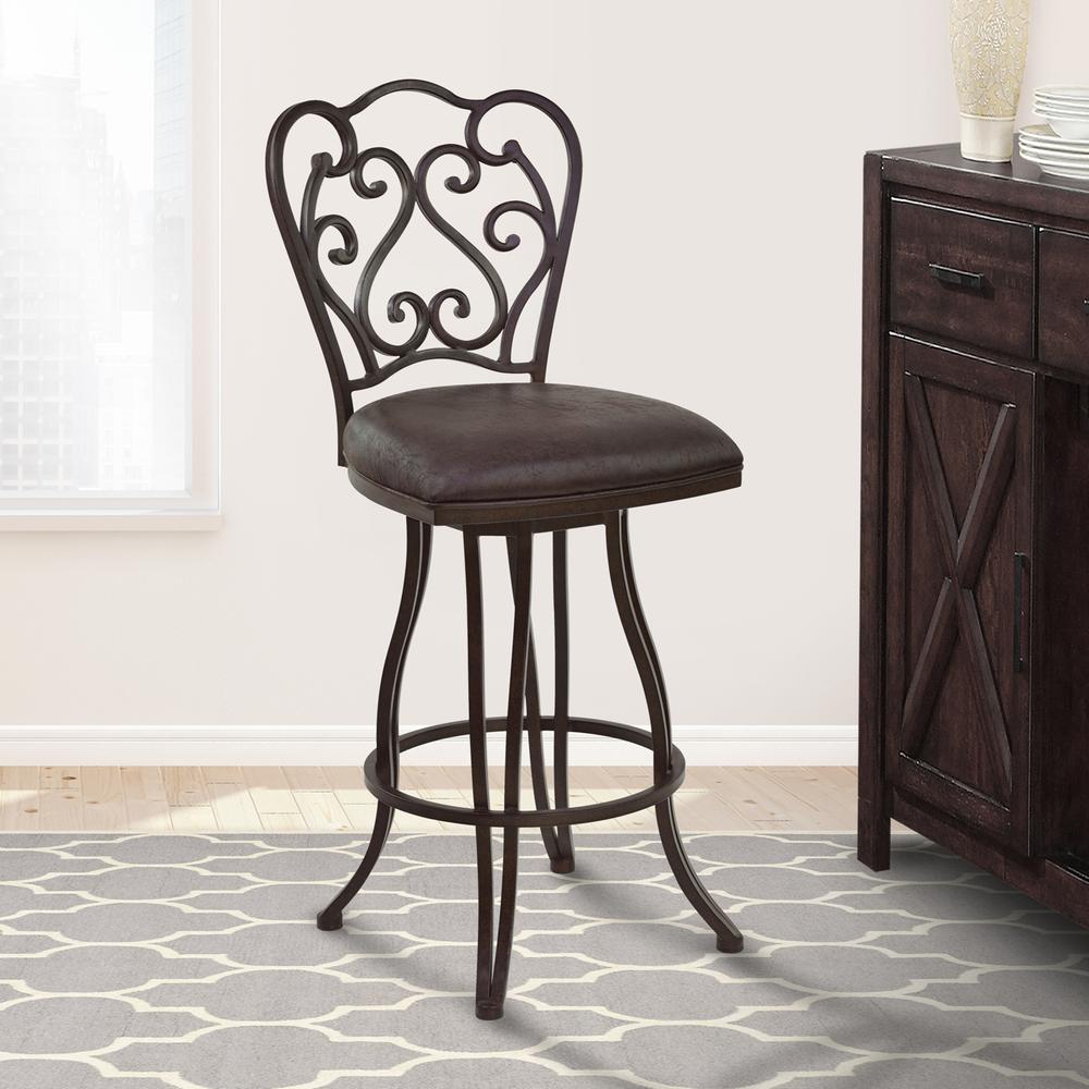 26" Counter Height Metal Swivel Barstool in Bandero Espresso Fabric and Auburn Bay Finish. The main picture.