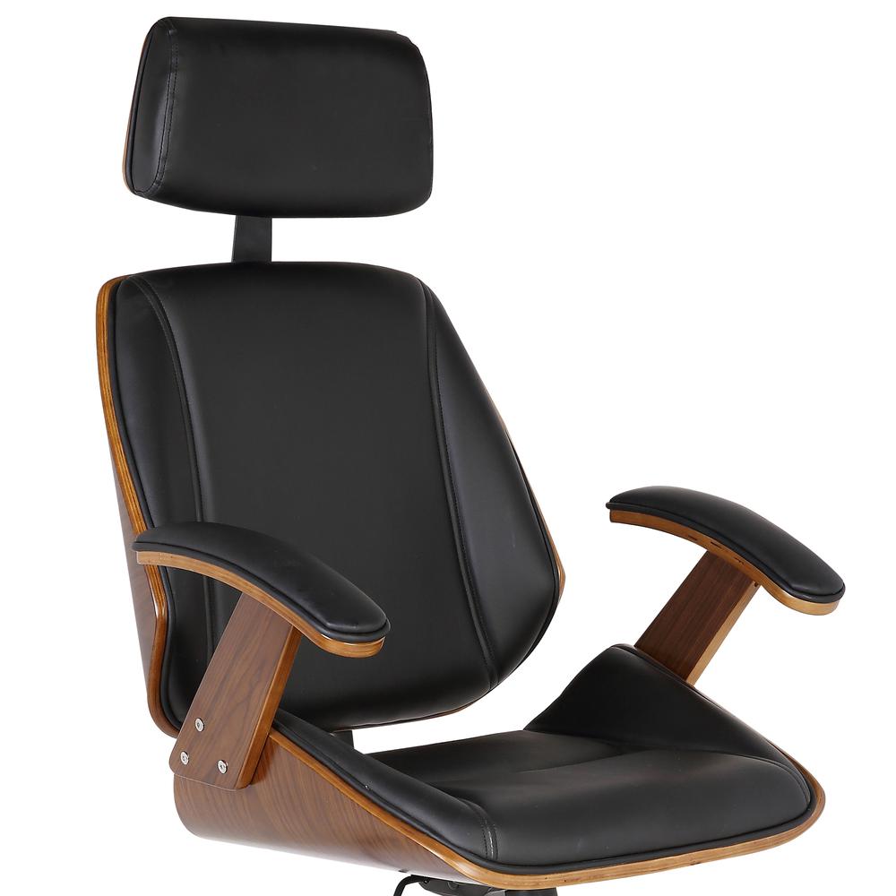 Office Chair with Multifunctional Mechanism in Chrome finish with Black Faux Leather and Walnut Veneer Back. Picture 2