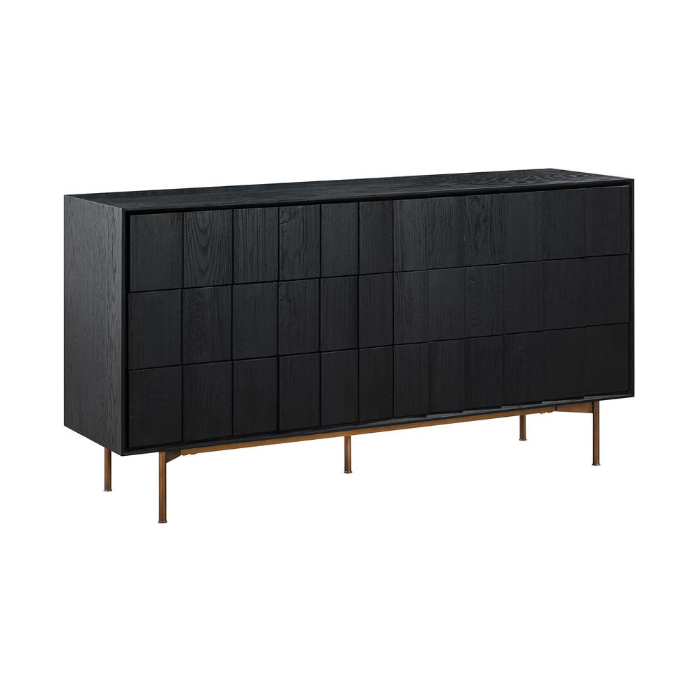 Carnaby 6 Drawer Dresser in Black Brushed Oak and Bronze. Picture 1
