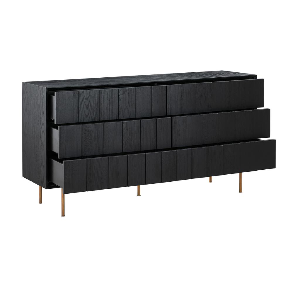 Carnaby 6 Drawer Dresser in Black Brushed Oak and Bronze. Picture 2
