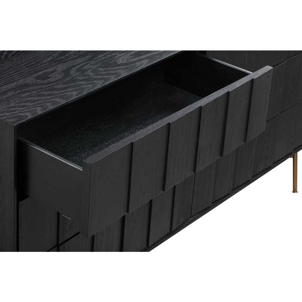Carnaby 6 Drawer Dresser in Black Brushed Oak and Bronze. Picture 5