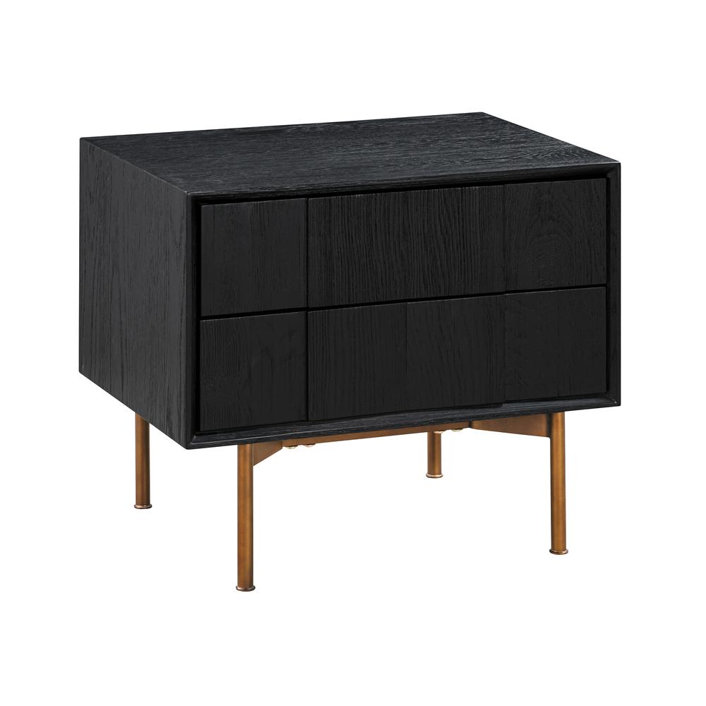 Carnaby 2 Drawer Nightstand in Black Brushed Oak and Bronze. Picture 1