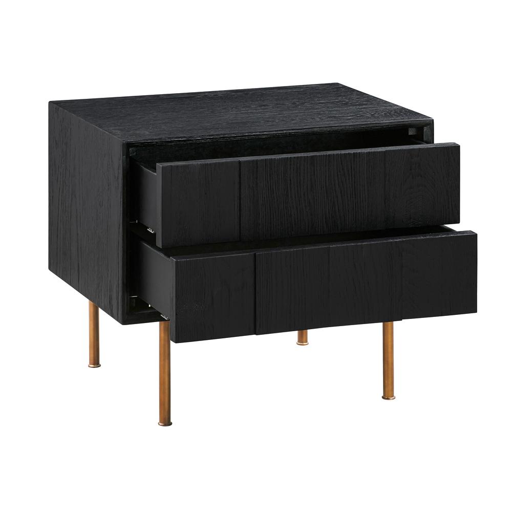 Carnaby 2 Drawer Nightstand in Black Brushed Oak and Bronze. Picture 2