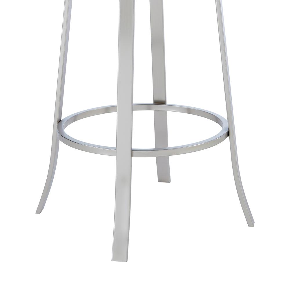 Contemporary 26" Counter Height Barstool in Brushed Stainless Steel Finish - Black Faux Leather. Picture 6