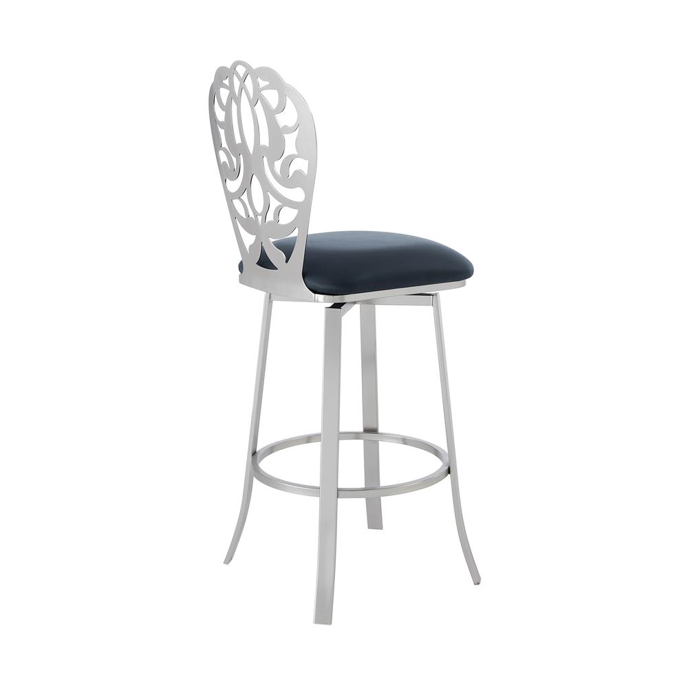 Contemporary 30" Bar Height Barstool - Brushed Stainless Steel Finish Grey Faux Leather. Picture 3