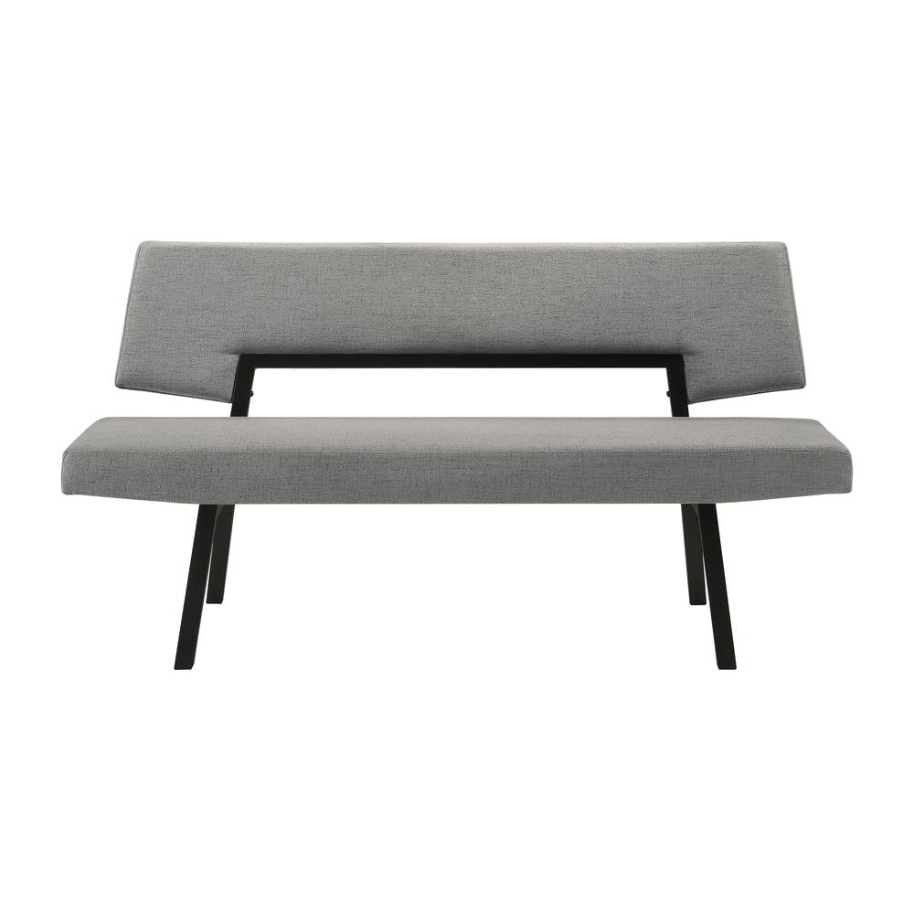 Channell Wood Dining Bench in Black Finish with Charcoal Fabric. Picture 1